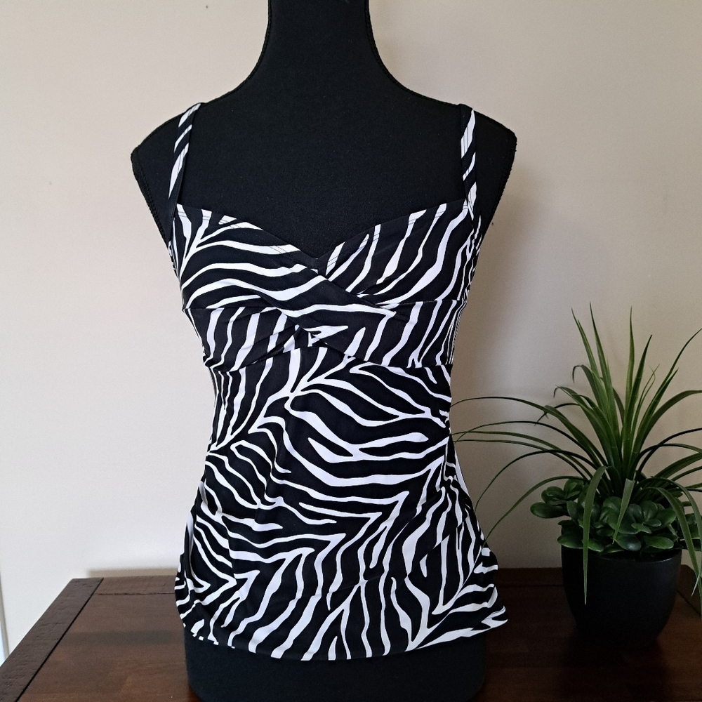 Christina Black and White Zebra Print Swim Top Women's Size 10 Tankini Classic